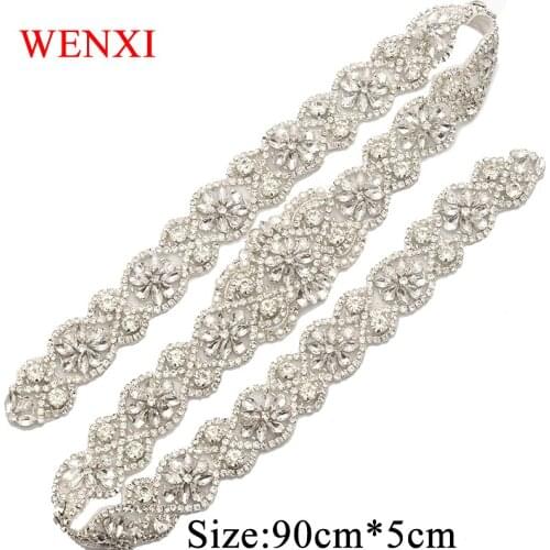 WENXI 5PCS Handmade Rhinestones Appliques Sewing On For Bridal Dress Sash DIY Wedding Gown Belt Rhinestones Applique WX893