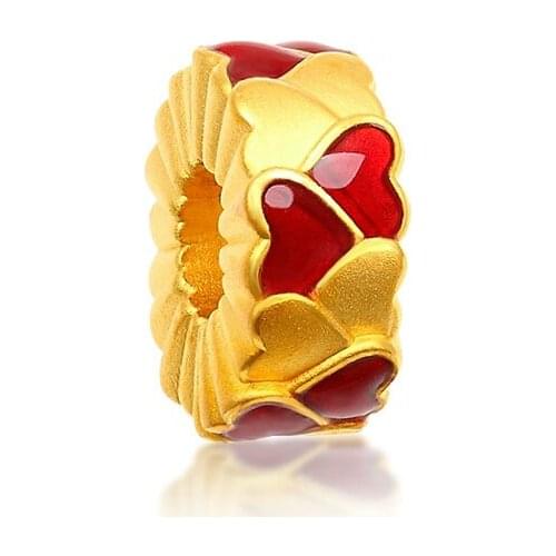 Pure 24K Yellow Gold Bracelet 999 Gold Heart Round Bracelet