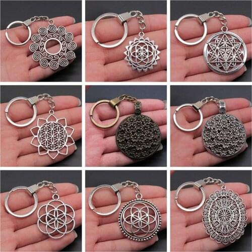 1 Piece Keychain Round Flower Of Life key chain women keyring keychains for women key chain women