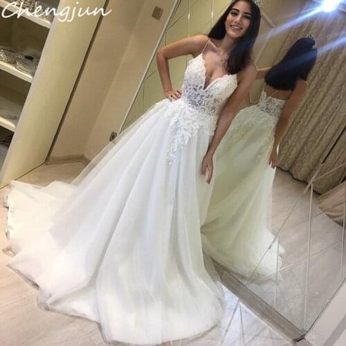 Chengjun Classic Sexy Elegant Beach Style Vintage V-Neck Wedding Dresses 2019