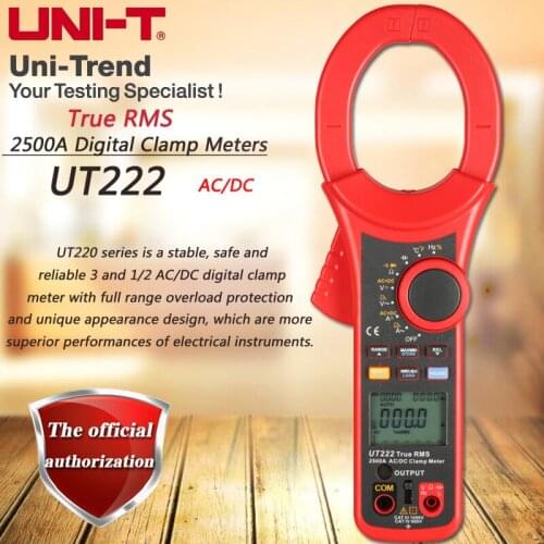 UNI-T UT222 ACDC 2500A Digital Clamp Meter True RMS Ammeter Resistor/Frequency/Temperature/Diode Test Surge Current DataStorage