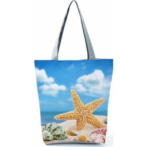 Seaside Starfish Printed Handbags Refreshing Fashion Shoulder Bags Outdoor All-Match Womens Bag Eco High Capacity Shopping Bag