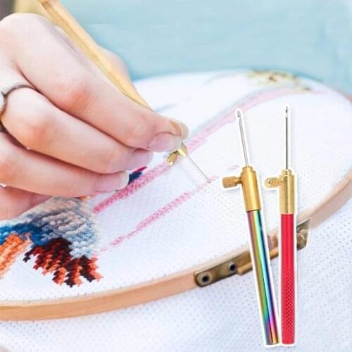 French Embroidery Luneville Crochet Aluminum Handle Beaded Sequins Handmade Tambour Crochet Hook with 3 Needles Sewing Tools