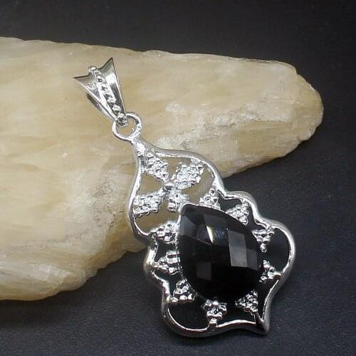 Gemstonefactory Jewelry Big Promotion 925 Silver Teardrop Unique Black Onyx Women Ladies Mom Gifts Necklace Pendant 20213956