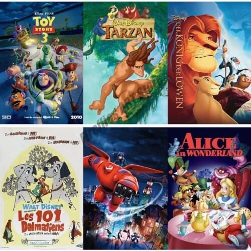 Classic Animation Canvas Painting Disney Alice Snow White Donald Duck Fawn Bambi Wall Art Posters and Prints Pictures Room Decor