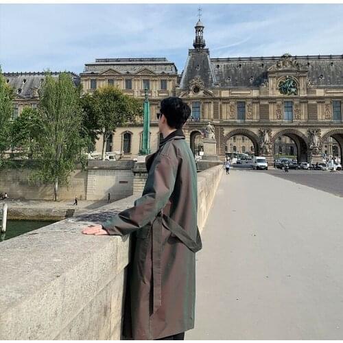 2021 New Double Layer Collar Loose Casual Vintage Long Jacket Outerwear Male Streetwear Hip Hop Windbreaker Trench Coat Overcoat