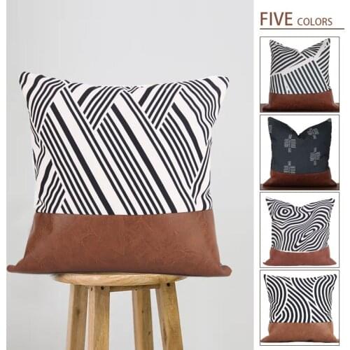 45x45CM PU And Cotton Patchwork Cushion Cover Square Shaped Pillowcase Home Sofa Throw Pillows Room Pillow Cover Decorative