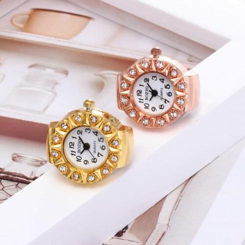 1PCs Dial Quartz Analog Ring Watch Creative Steel Cool Elastic Quartz Finger Ring Watch Clock Luxury Brand Gold Finger Watch