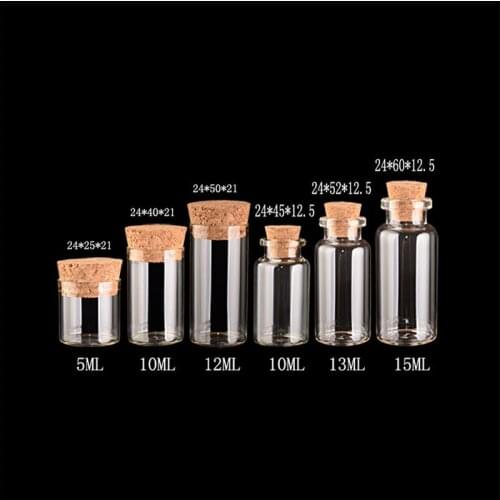 Mini Glass Containers with Corks 5ml 10ml 12ml 13ml 15ml Jars 50pcs Empty Hyaline Vitreous Bottles Perfume Vials