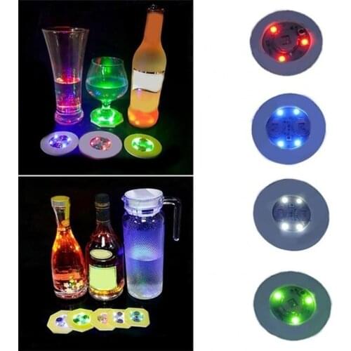 Mini Glow LED Coaster Flashing Creative Luminous Light Bulb Bottle Cup Sticker Mat Light Up For Club Bar Home Party Decoration