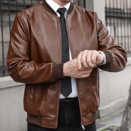 Fashion PU Leather Jacket Men Coat Slim Spring Autumn Faux Leather Jacket Outerwear Casual Long Sleeve Leather Men Jacket Q2316