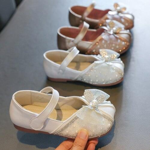 Fashion Bow Autumn Child Girl Shoe Princess Little Girls Party Shoes Leather Dress Elegant Pearl Kids Baby Shoe 2021 1-7 Years