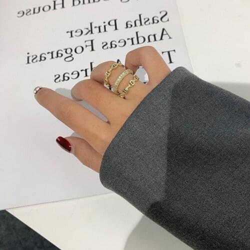 Fashion Golden Color Ring Stitching Three-layer Rhinestone Ring Punk Geometric Link Rings Set Ladies Banquet For Women Jewelry