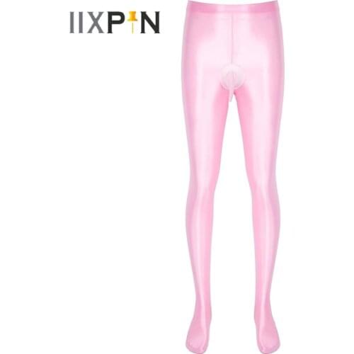 Mens Lingerie Tight Stocking Sexy Glossy Pantyhose Open Crotch Tights Hosiery for Gay Male Erotic Bulge Pouch Leggings Pants