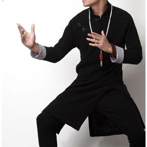 Male cotton& linen Chinese traditional hanfu robes crosstalk coat martial arts outfit tang suit kung fu tai chi costumes gown