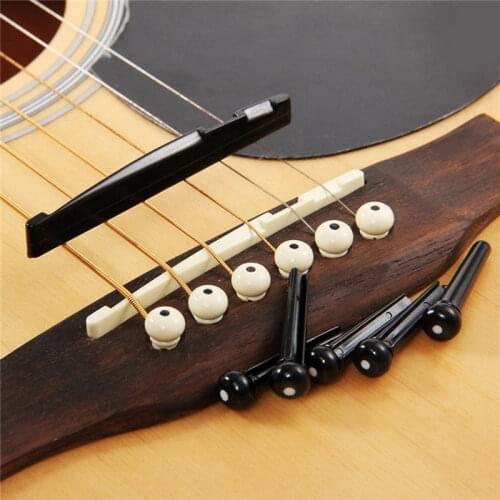 Set of Black/White 6 Pcs Guitar Bridge Pins + 1 Saddle Nut for Acoustic Folk Guitar Accessories
