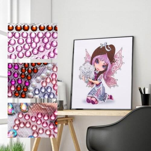 5D DIY Partial Special Drill Diamond Painting Girls with Wing Resin Rhinestone Mosaic Wall Art Picture Kit Home Wall Decoration