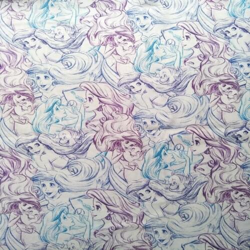 Disney Princess Little Mermaid Print 100% Cotton Fabric for Girl Clothes Hometextile Cushion Cover Curtain Needlework DIY