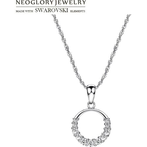 Neoglory Zircon & S925 Silver Long Pendant Charm Necklace Romantic Gorgeous Round Allergy Free For Stylish Gift