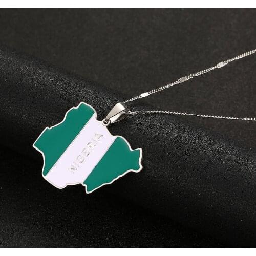 Stainless Steel Silver Color Enamel Nigeria Map Flag Pendant Necklaces Trendy Nigerian Map Jewelry
