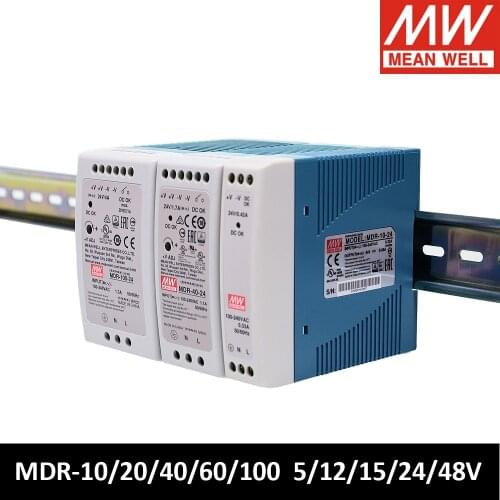 MEAN WELL MDR-10 MDR-20 MDR-40 MDR-60 MDR-100 12V 24V Switching power Supply Din Rail LED Driver DC OK MDR-60-24 MDR-100-24