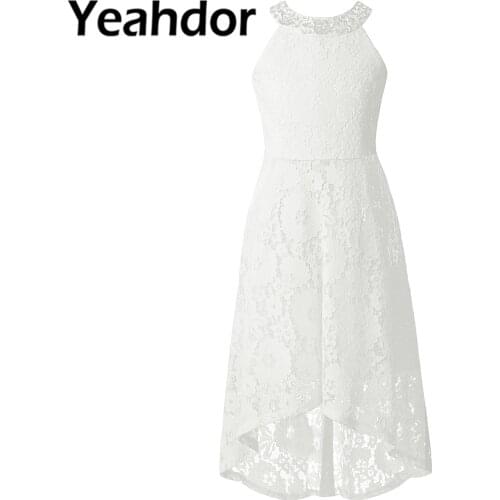 Elegant Princess Girl Halter Floral Lace Flower Girls Dress Kids Dresses for Girls Wedding Party Dress First Communion Clothing