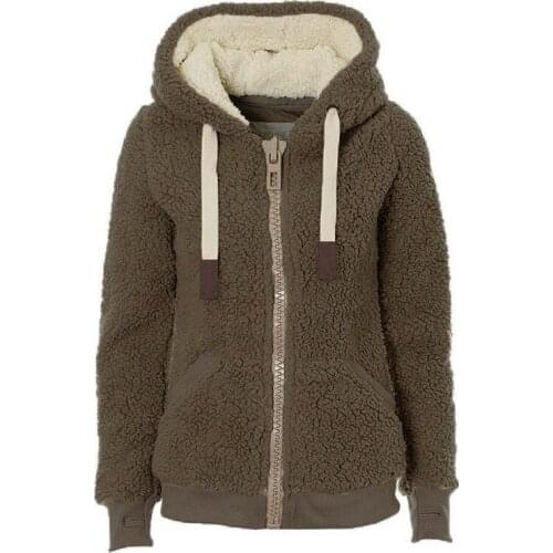 Casual Ladies Winter Sweatshirt Plush Fur Warm Thick Hoodie Women Solid Color Poleron 2021 Loose Plain Zip Up Hoodie Drawstring