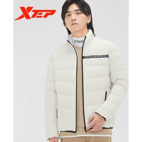 Xtep Stand Collar Men Down Jacket Gray Black Sports Men Coat 2020 Winter Lightweight Warm Thick Casual Down Jacket 881429199230