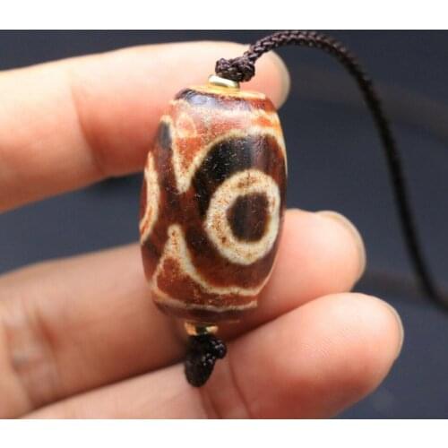 Rare Pattern Magic Power Tibetan Old Agate 3 Eye Tiger Tooth Totem Large dZi Bead Amulet LKbrother Talisman Treasure