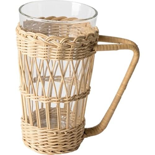 Rattan Cup Holder Mug Sleeve Tea Boho Wedding Party Glasses 17oz Home Decor