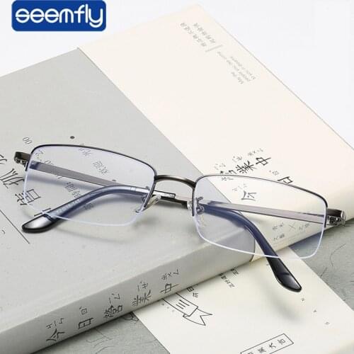 Seemfly Diopter -1.0 to -4.0 Men Business Full Myopia Glasses Frame Metal Student Anti-blue Ray Computer Near Eyewear Eyeglasses