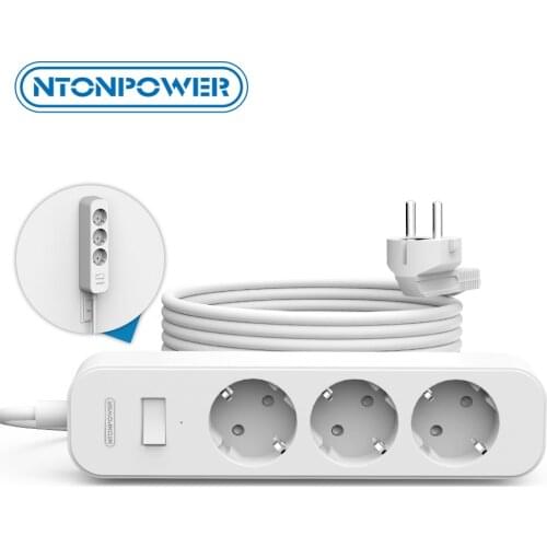 NTONPOWER Wall Mounted Power Strip EU Plug Surge Protector With 3M Cord Extension Socket For Home Office Network Filter