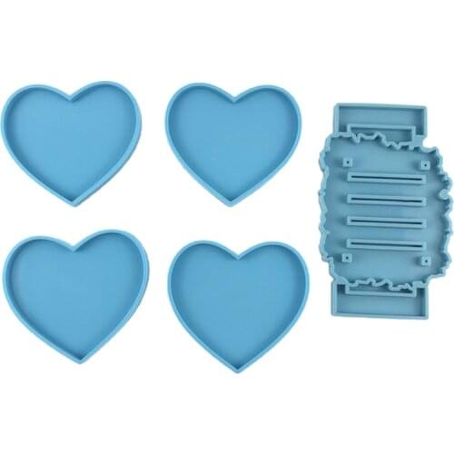 5 Pcs Love Heart Shaped Coaster Epoxy Resin Mold Cup Mat Casting Silicone Mold