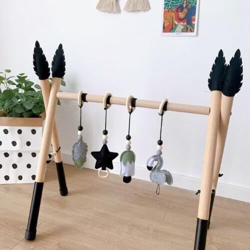 Nordic Wooden Fitness Rack Hanging Pendants Set Toddler Infant Room Decorations Baby Gym Play Toys