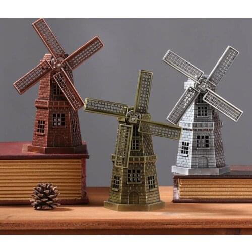Table Decoration,Vintage Antique Bronze Metal Dutch Holland Windmill Model Figurine Building Statue Desk Furnishings Home Art