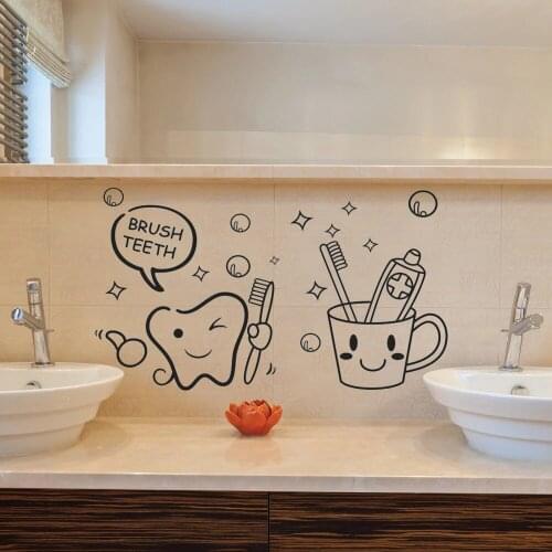 Vinyl Brush your teeth Wall Stickers Bathroom Glass Door Cute Children Shower Waterproof Protecting teeth Decals decor HY1937