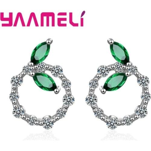 Top Quality Earrings For Women 925 Sterling Silver Jewelry Pave Shiny Green Cubic Zirconia Fresh Style Gifts Free Shipping