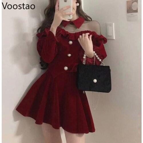 Spring Autumn Women Korean Elegant 2 Piece Sets Girly Sexy Chic Ruffles Hollow Out Mesh Velvet Tops High Waist Mini Skirts Suit