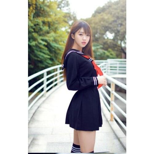 DHL 50 pieces summer sailor suit student uniform classic service school uniform set pleated skirt Japanese uniforms preppy style