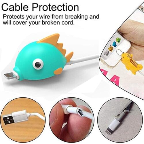 1PC Cute Cartoon Animal Bite Cable Data Protector Fish Dinosaur Dog Shaper Cable Winder Organizer for IPhone IPad