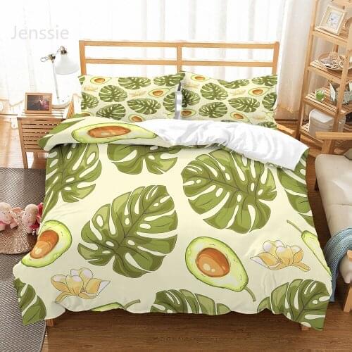 2/3 Piece Tropical Leaves Bedding Set Avocado Print Fruit Duvet Cover Set Single Double Full Queen Size Custom Comforter Set