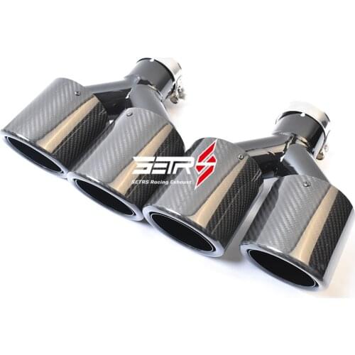 2PCS Universal Dual Glossy Curly Carbon Fiber Black Exhaust Tip Stainless Steel Exhaust Muffler Pipe For E90