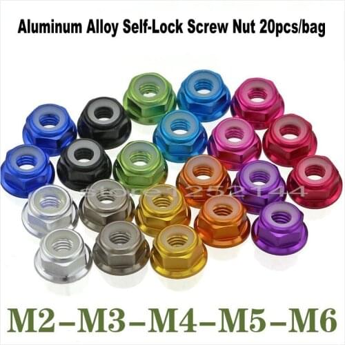 20 pcs/lot Aluminum Alloy M2 M3 M4 M5 M6 Self-Lock Screw Nut Cap with Embedded Nylon Circle Flange Face For Model DIY