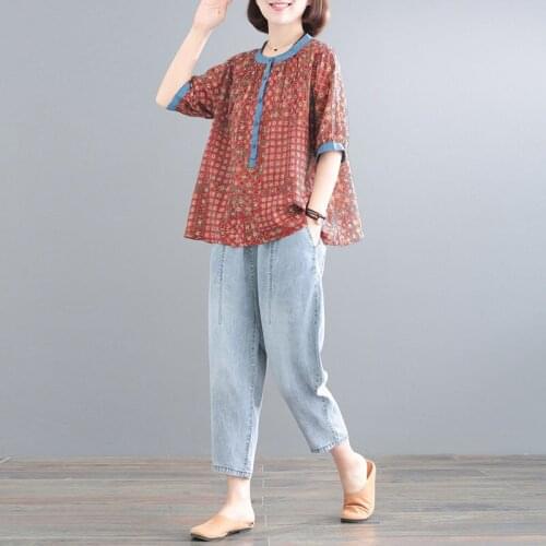 2021Summer Female Casual 2Pcs Set Plus Size Jeans Two Piece Set Women Printed Loose Sports Suit Ladies Five Points Sleeve Set