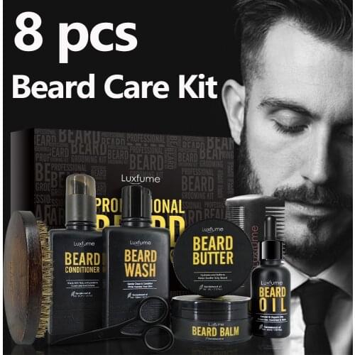 8Pcs/set Men Beard Care Set Beard Shaving Cream Nourishing Shaping Male Beard Care Kit