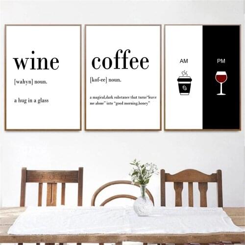 AM Coffee PM Wine Sign Print Canvas Poster Quote Wall Art Painting Modular Posters Nordic Wall Pictures Kitchen Restaurant Decor