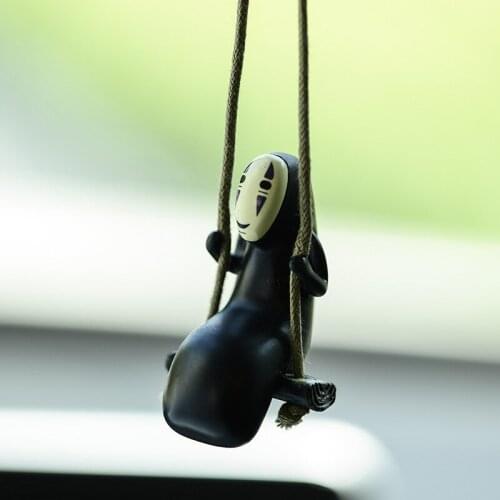 Anime Figure No Face Man Car Ornaments Rearview Mirror Hanging Pendant Mini Model Toys Auto Interior Accessories Car Decoration