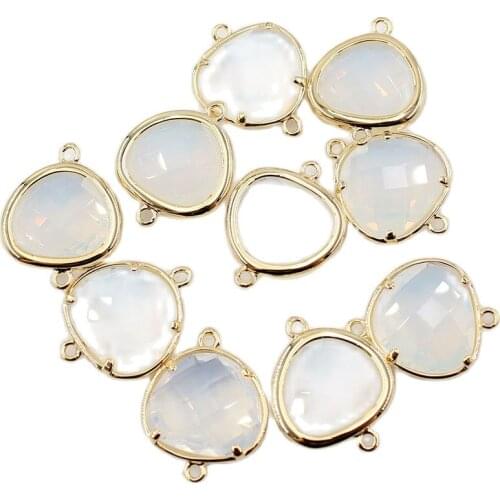 APDGG 10Pcs 15MM Natural White Glass Crystal Triangle Gold Plated Connector For Necklace Pendant Jewelry DIY