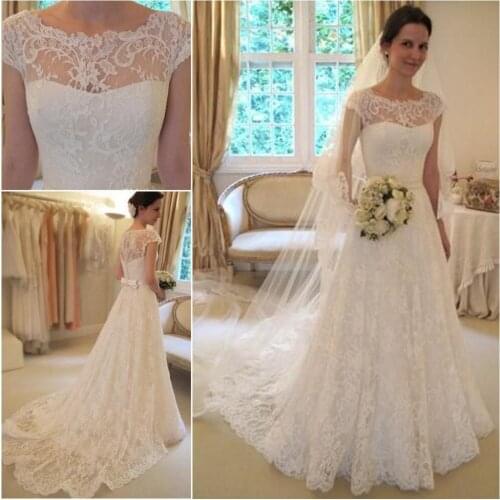 Free Shipping New Arrival Glamorous Lace Appliqued Wedding Dress Cap Sleeves High Quality Custom bridal 2020 wedding dresses