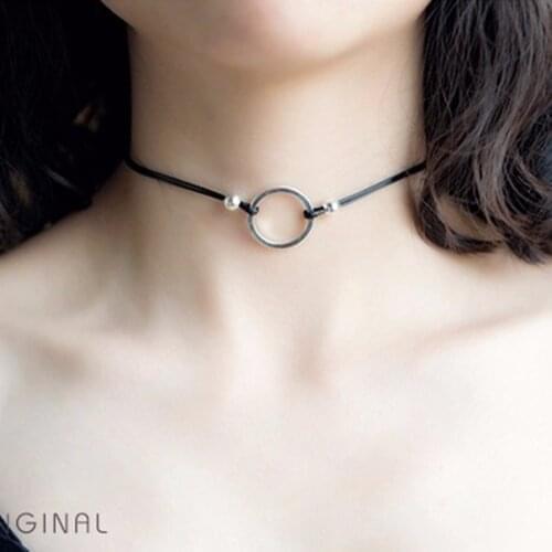 Cute Girls Tiny O Shape Choker For Women Leather Rope Chain Pendant Necklace Female Collar Jewelry Party Gift